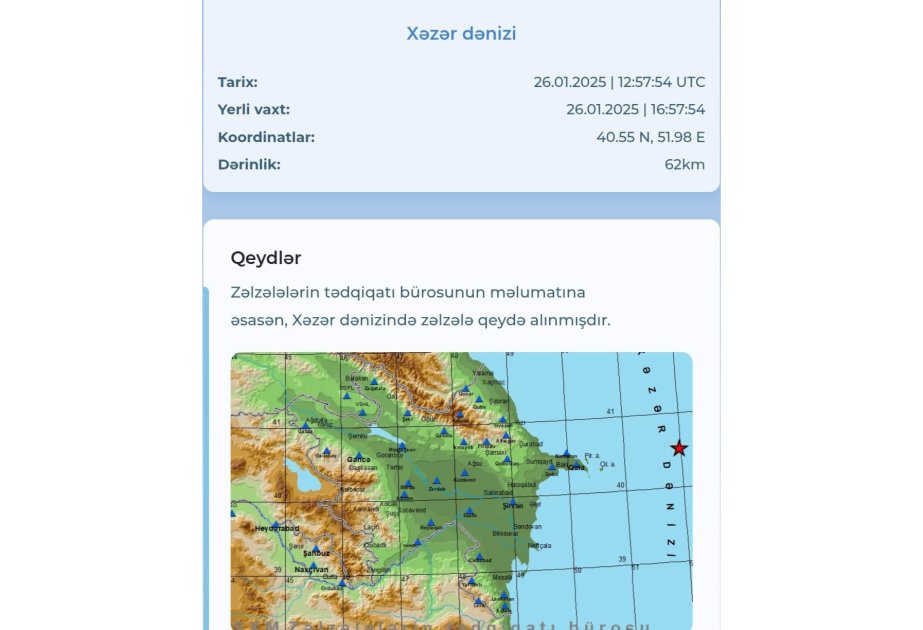 Xəzər dənizində 3.6 gücündə zəlzələ oldu