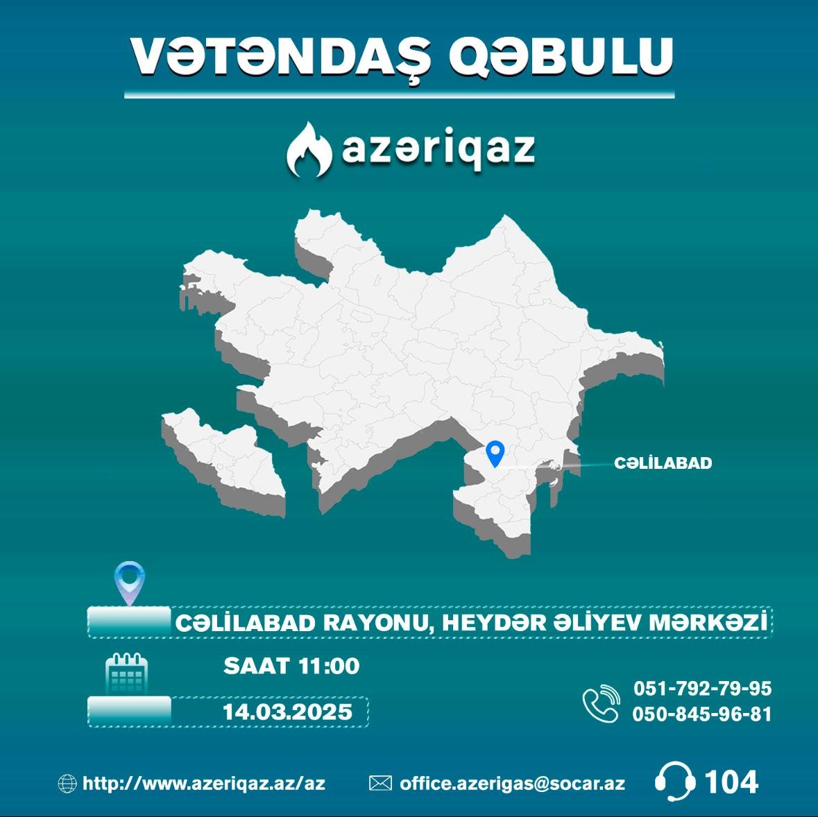 SOCAR-ın "Azəriqaz" İB rəhbərliyinin növbəti vətəndaş qəbulu keçiriləcək 