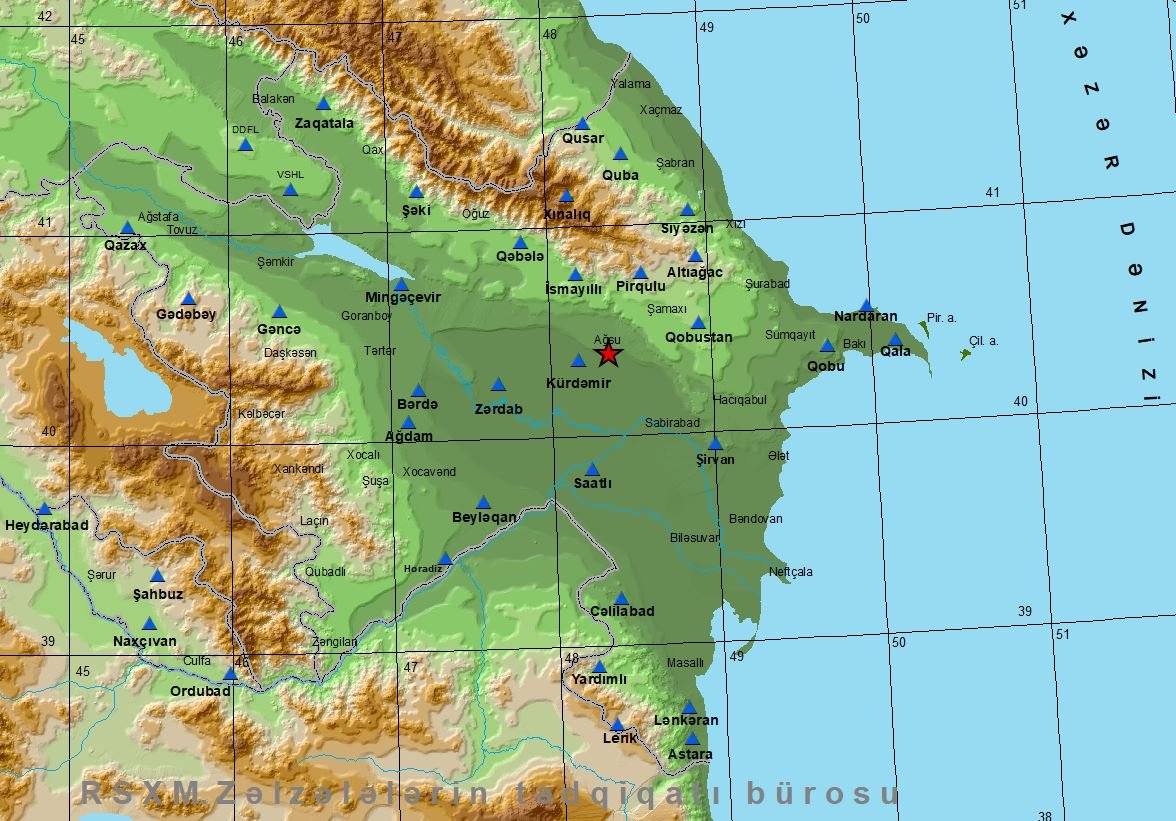Kürdəmir stansiyasından 17 km şərqdə  Ağsu rayonunda zəlzələ baş verib