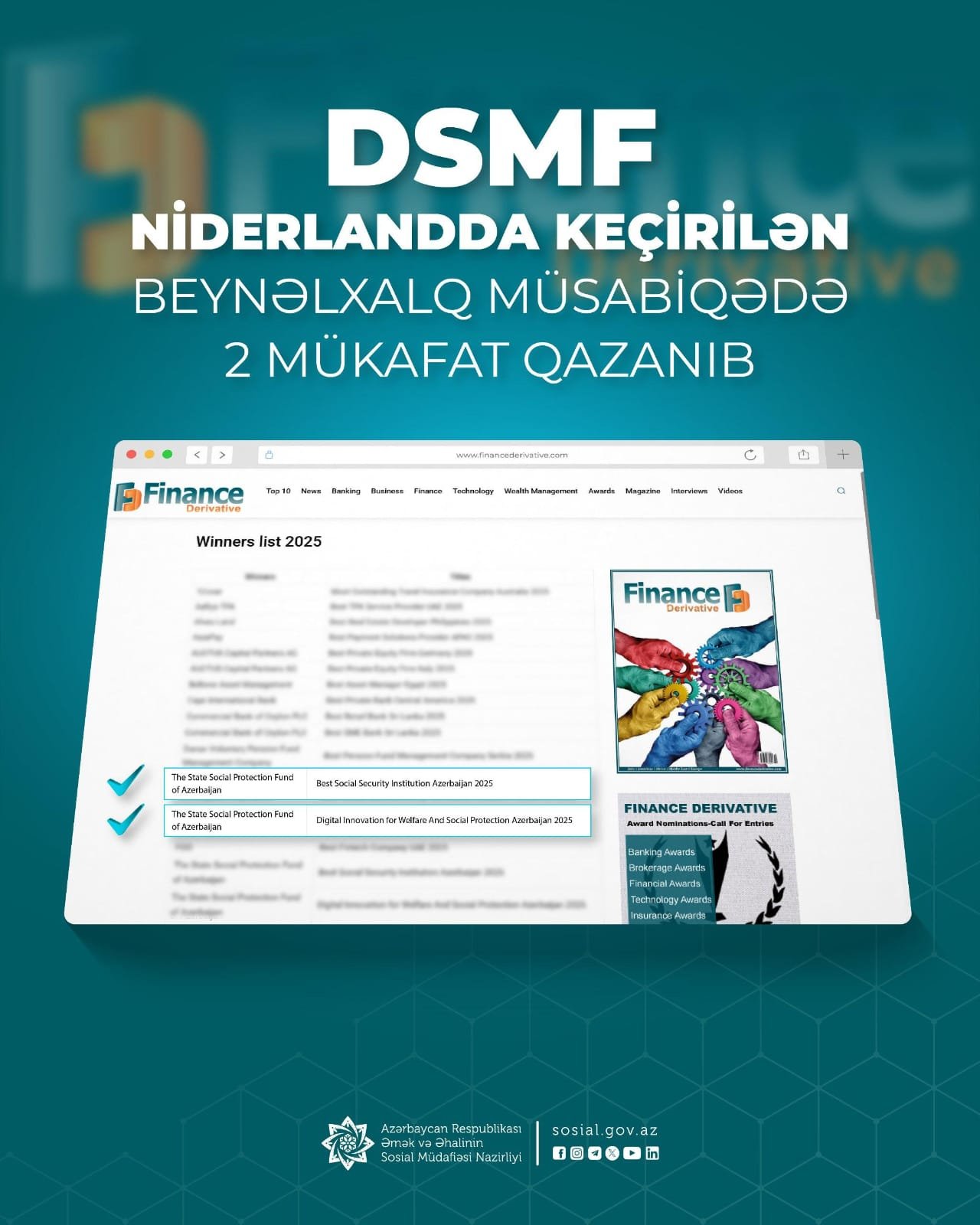 DSMF Niderlandda yerləşən qurumun beynəlxalq müsabiqəsində 2 mükafat qazanıb