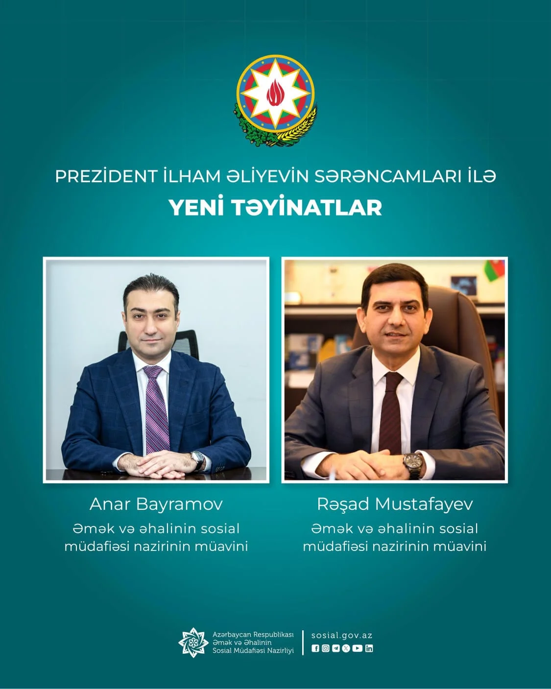 Əmək və əhalinin sosial müdafiəsi nazirinə iki yeni müavin təyin olunub