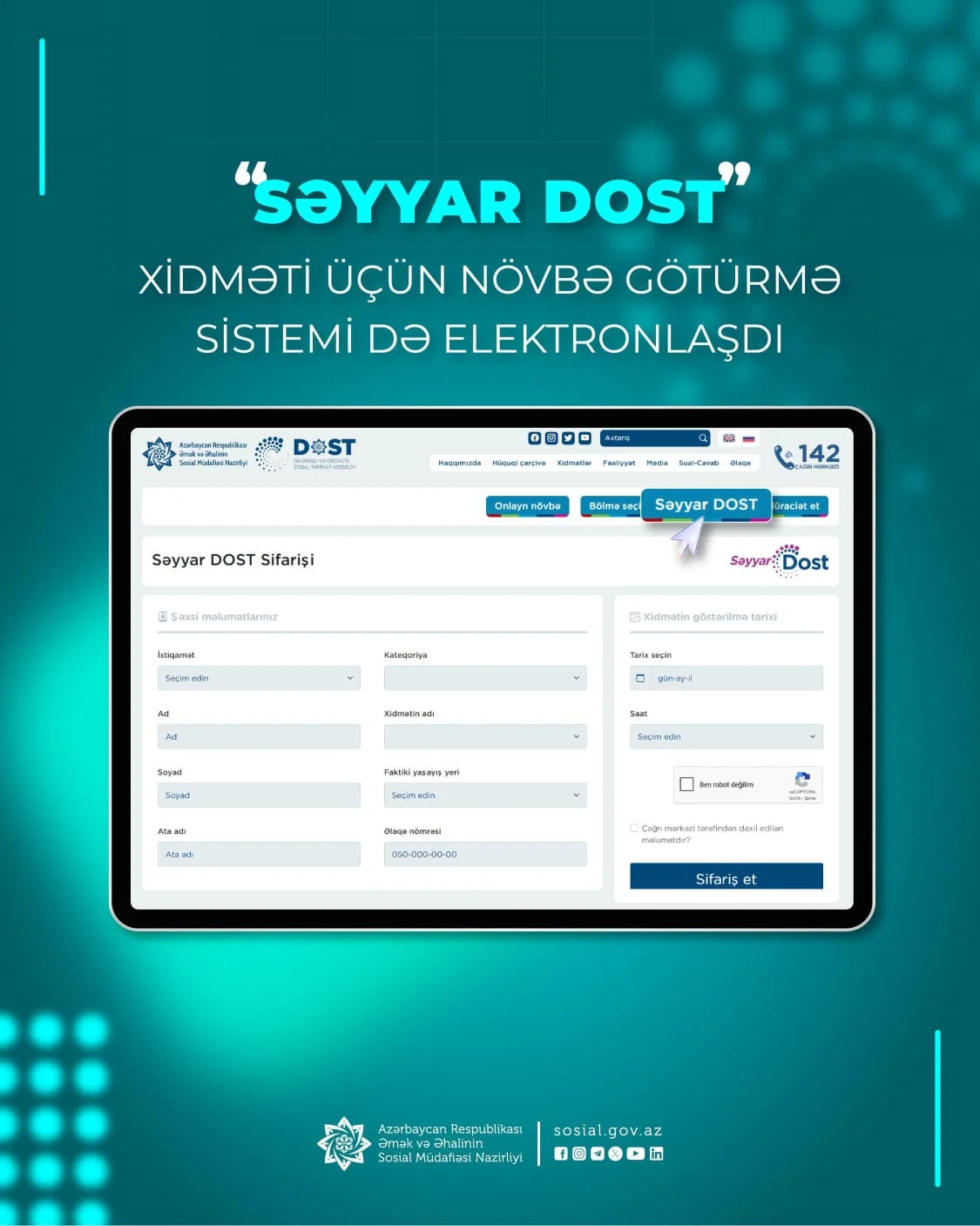 “Səyyar DOST” xidməti üçün növbə götürmə sistemi də elektronlaşdı