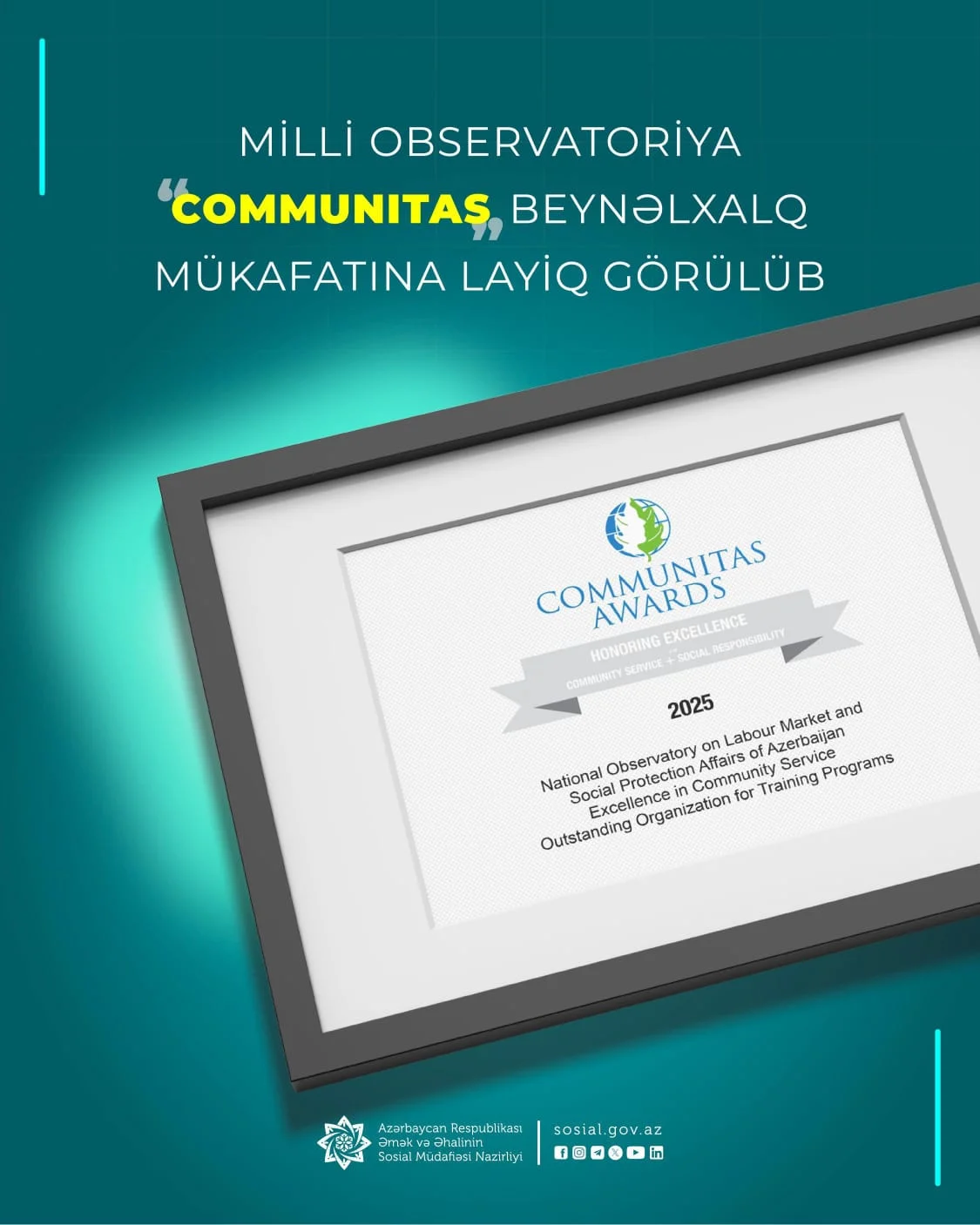Milli Observatoriya “Communitas” beynəlxalq mükafatına layiq görülüb