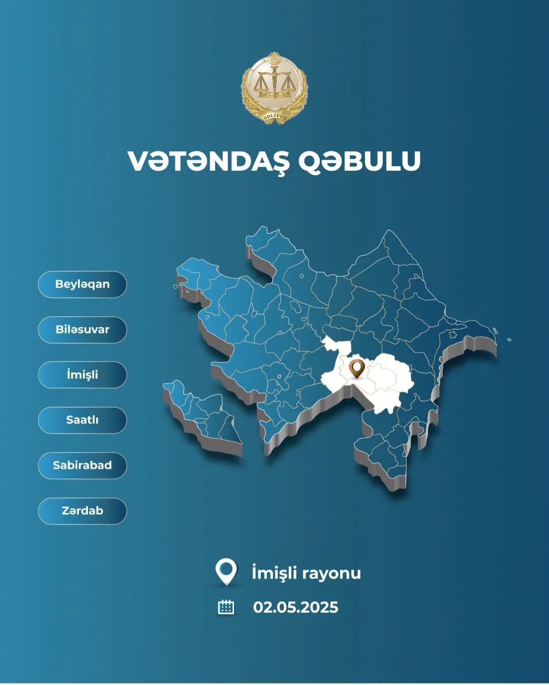 Ədliyyə naziri İmişli rayonunda vətəndaşları qəbul edəcək