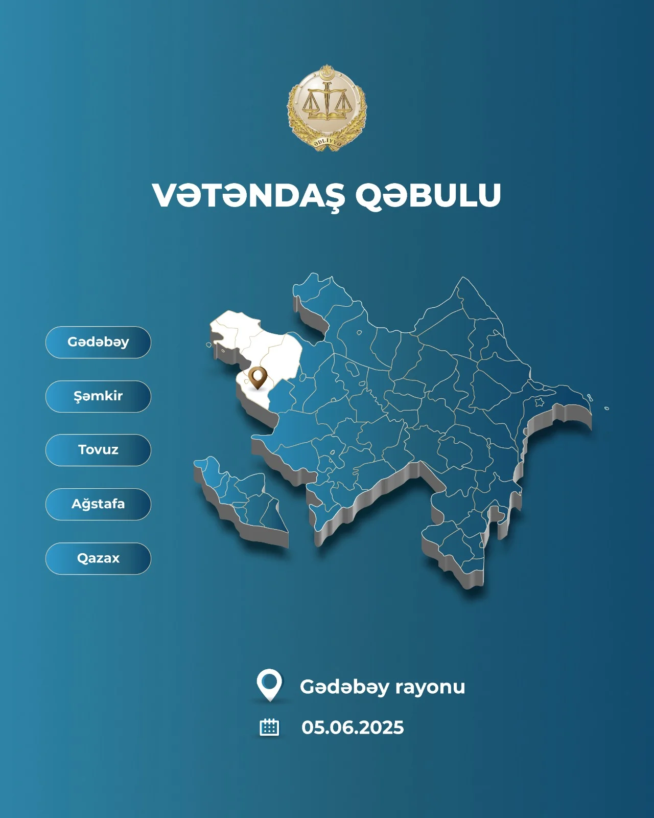 Ədliyyə naziri Gədəbəy rayonunda vətəndaşları qəbul edəcək