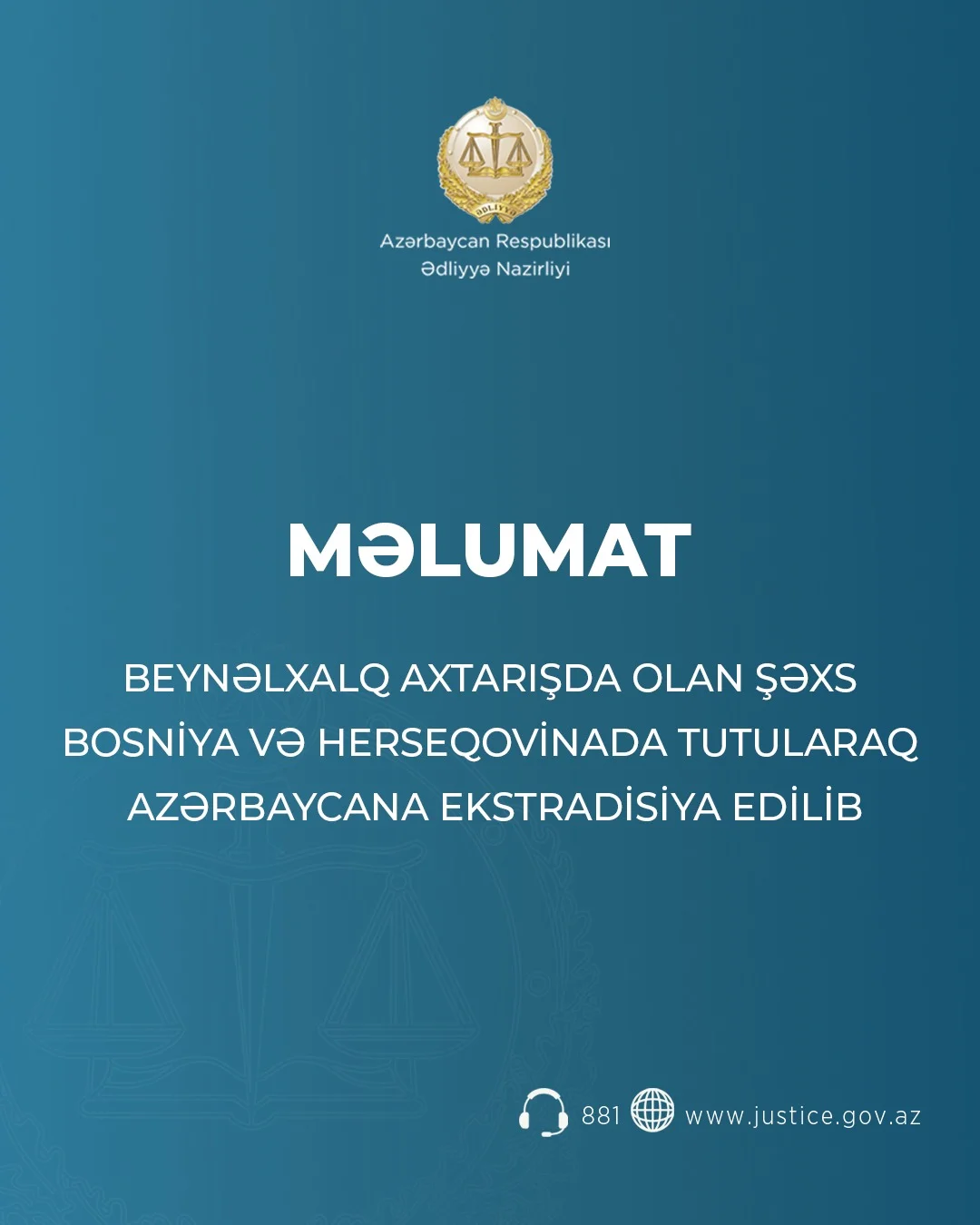 Beynəlxalq axtarışda olan şəxs Bosniya və Herseqovinada tutularaq Azərbaycana ekstradisiya edilib
