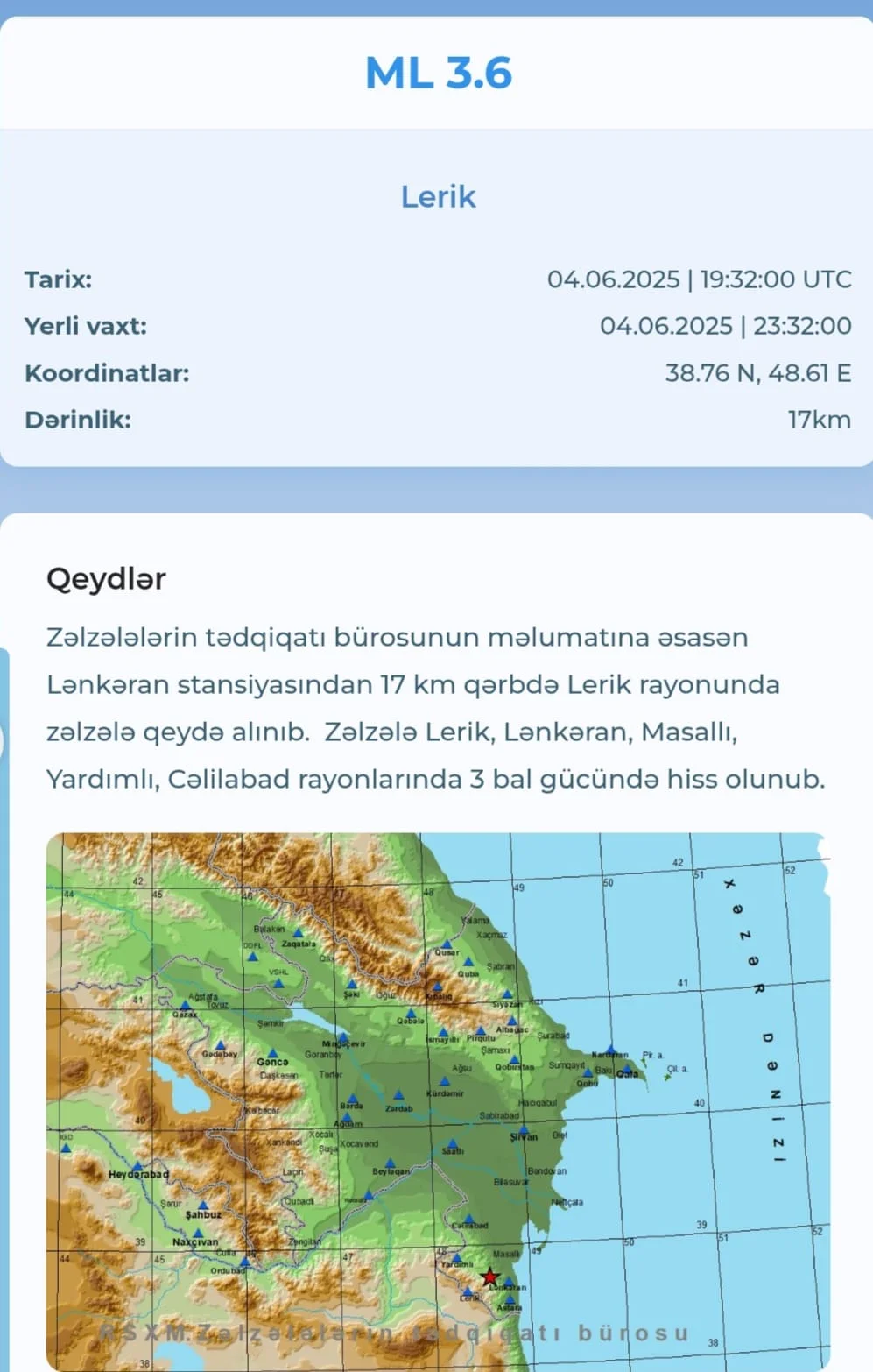 Şamaxıda zəlzələ oldu
