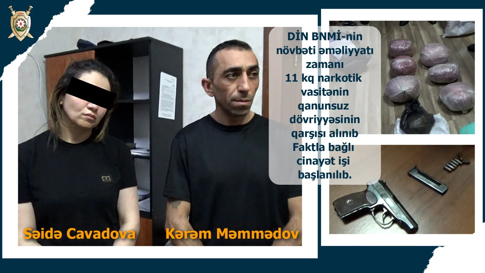 Narkokuryerliyə cəlb olunan tanışlardan 11 kiloqram narkotik və silah aşkarlandı