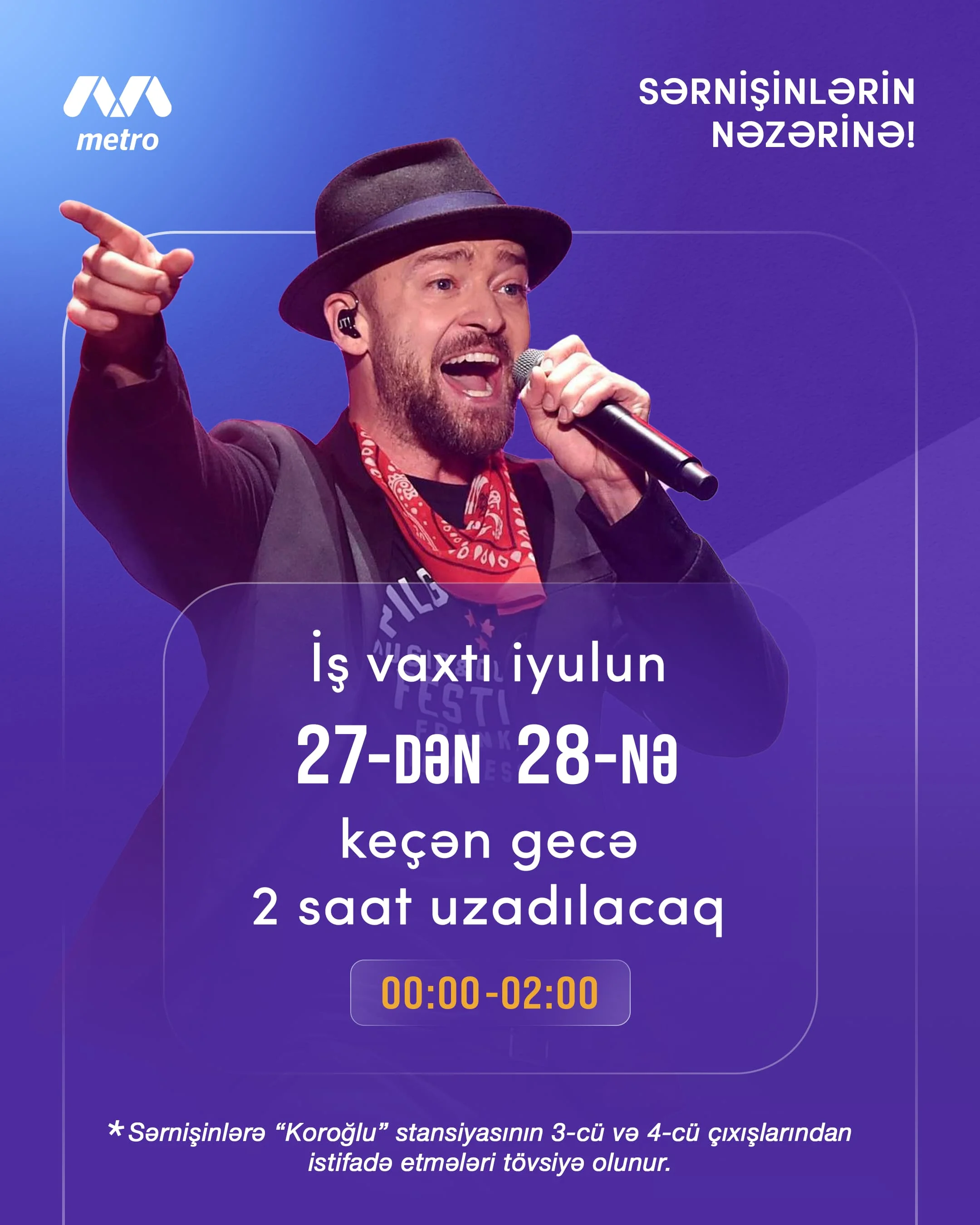 İlin ən irimiqyaslı musiqi gecəsində qatarların hərəkət vaxtı uzadılacaq