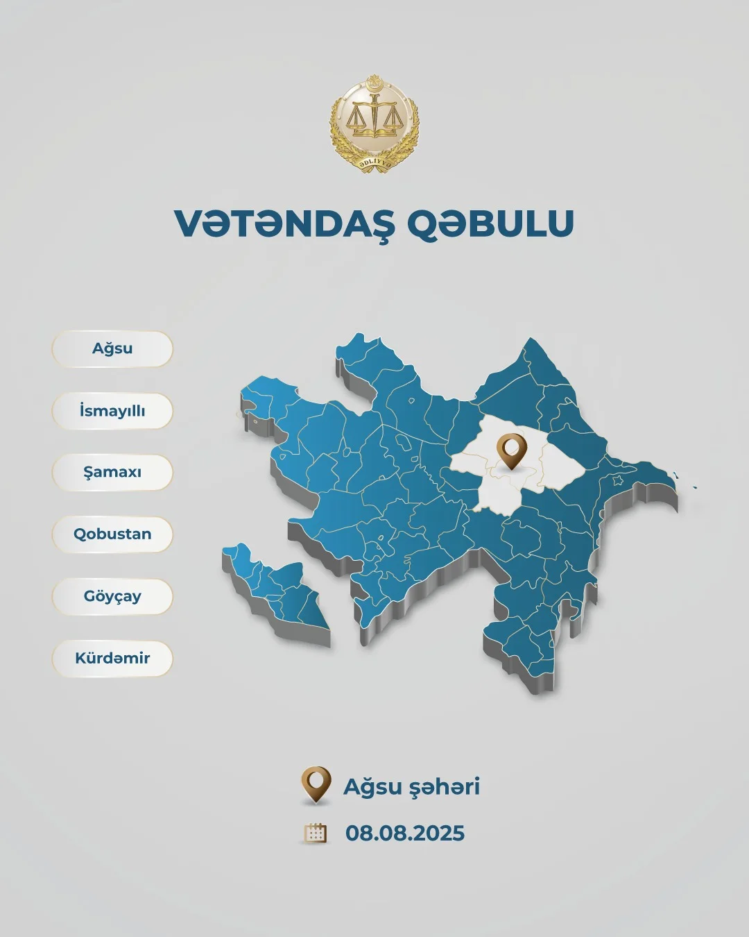 Ədliyyə naziri Ağsu şəhərində vətəndaşları qəbul edəcək