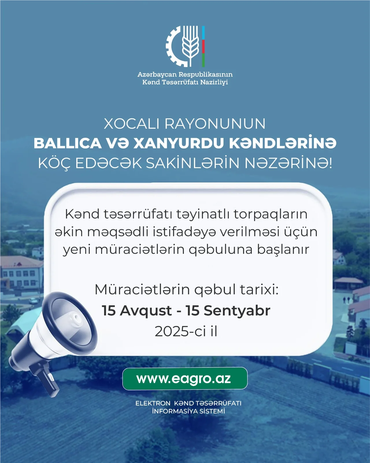 Xanyurdu və Ballıca kəndlərinə köç edən sakinlər üçün əkin məqsədli torpaq icarəsinə müraciətlərin qəbulu davam edir