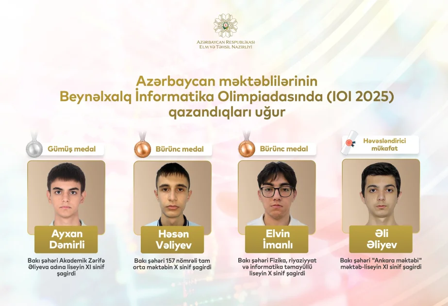 Məktəblilərimiz Beynəlxalq İnformatika Olimpiadasında üç medal qazanıblar