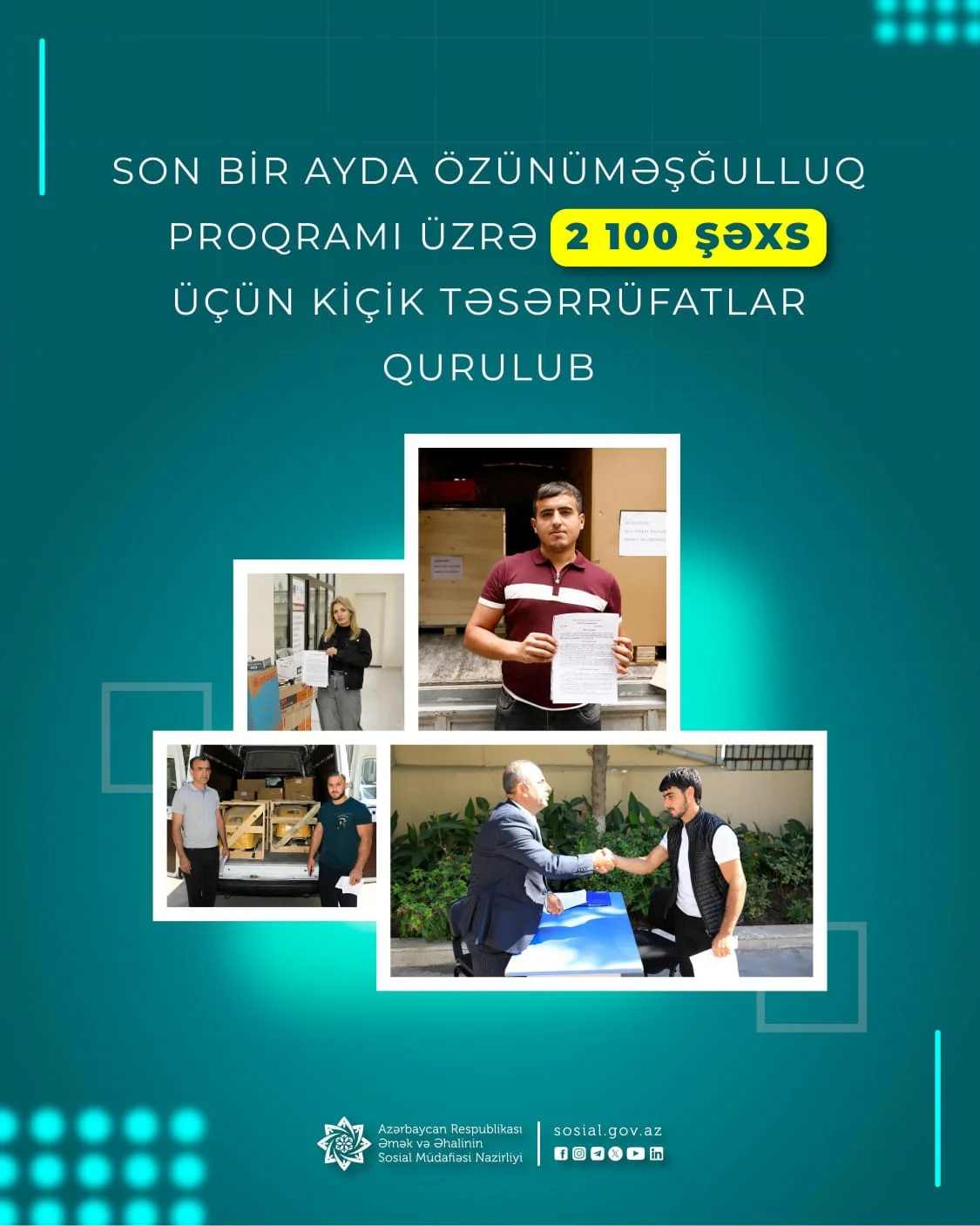 Son bir ayda özünüməşğulluq proqramı üzrə 2,1 min şəxs üçün kiçik təsərrüfatlar qurulub