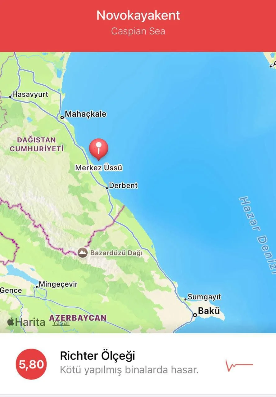 Dağıstan ərazisində zəlzələ qeydə alınmışdır
