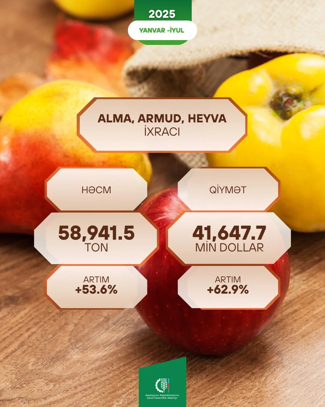 Azərbaycandan alma, armud və heyva ixracı 53,6% artıb