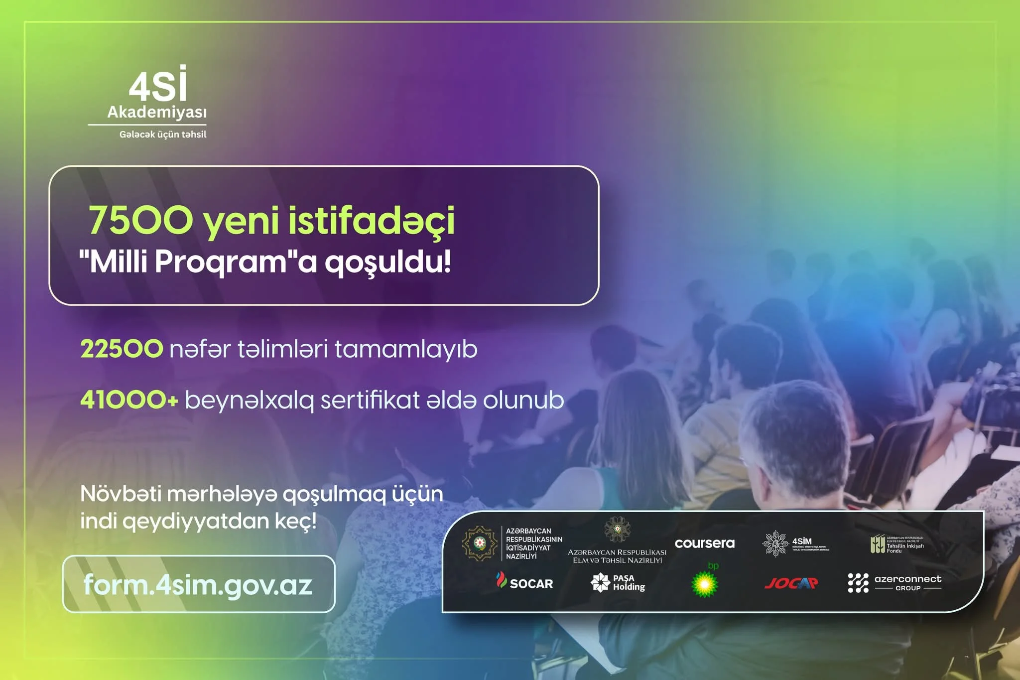 "Milli Proqram” çərçivəsində 22 500 nəfər təlimləri tamamlayıb, 7500 nəfər təlimlərə başlayıb