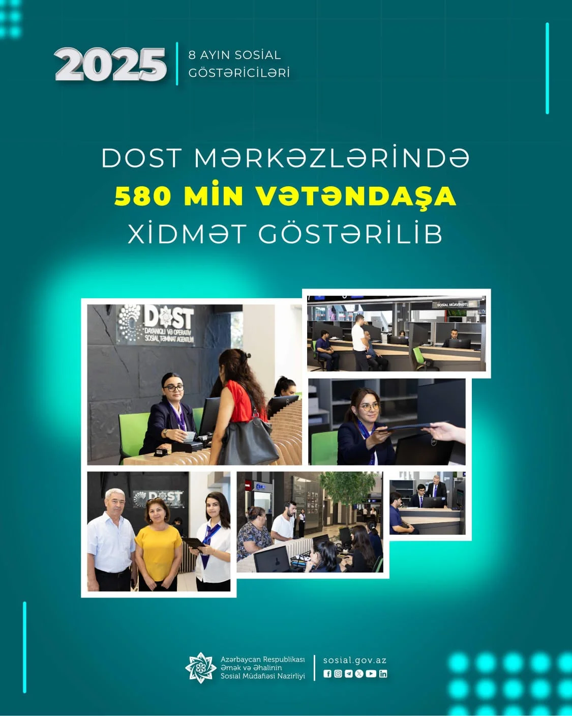 Yanvar-avqust aylarında DOST mərkəzlərində 580 min vətəndaşa xidmət göstərilib