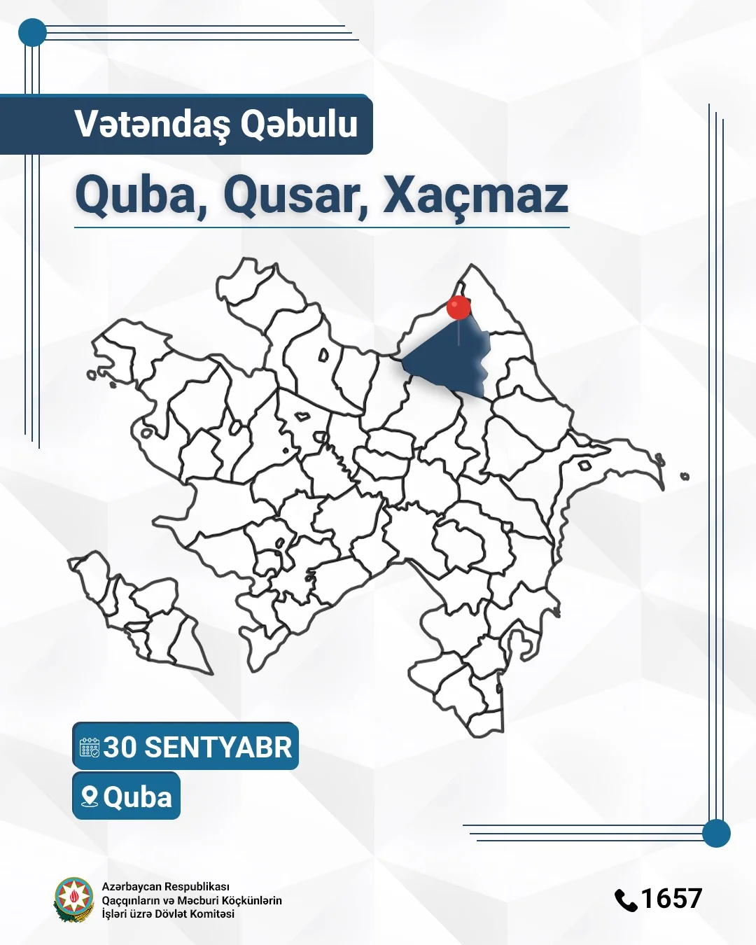 Prezident İlham Əliyevin tapşırığına əsasən, Qaçqınların və Məcburi Köçkünlərin İşləri üzrə Dövlət Komitəsinin sədri Rövşən Rzayev Qubada vətəndaşları qəbul edir