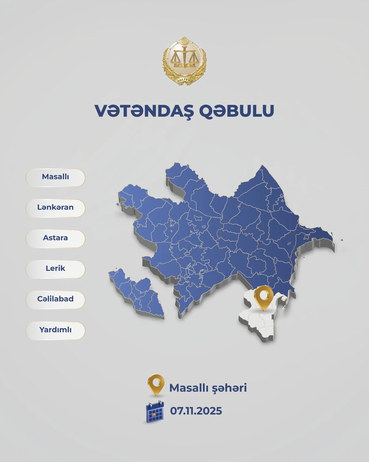 Ədliyyə naziri Masallı şəhərində vətəndaşları qəbul edəcək