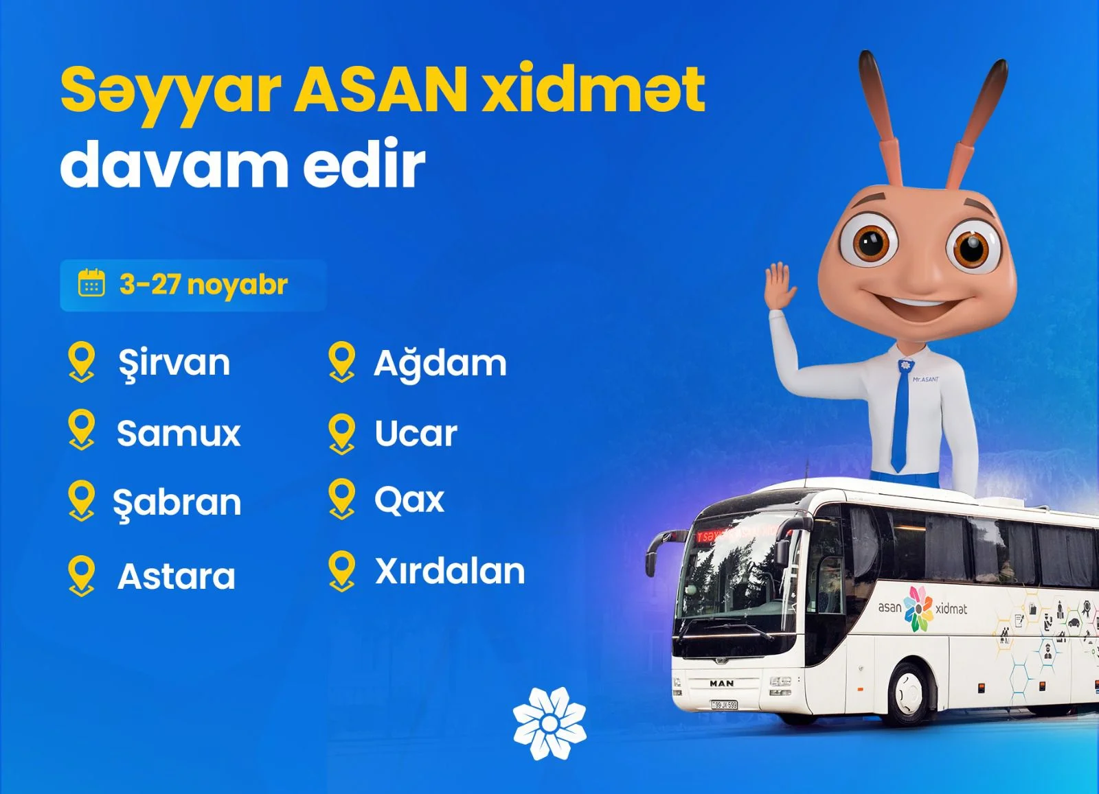 Səyyar ASAN xidmətin regionlarda fəaliyyəti davam edir