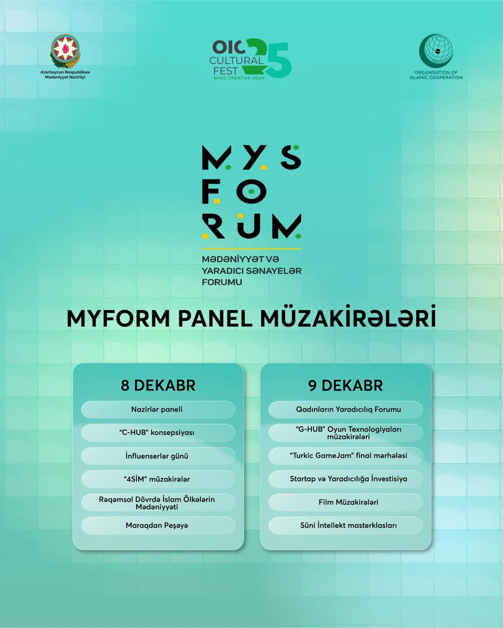 “İƏT Mədəniyyət Festivalı: Bakı Yaradıcı Həftə 25” çərçivəsində MyForum panel müzakirələri keçiriləcək