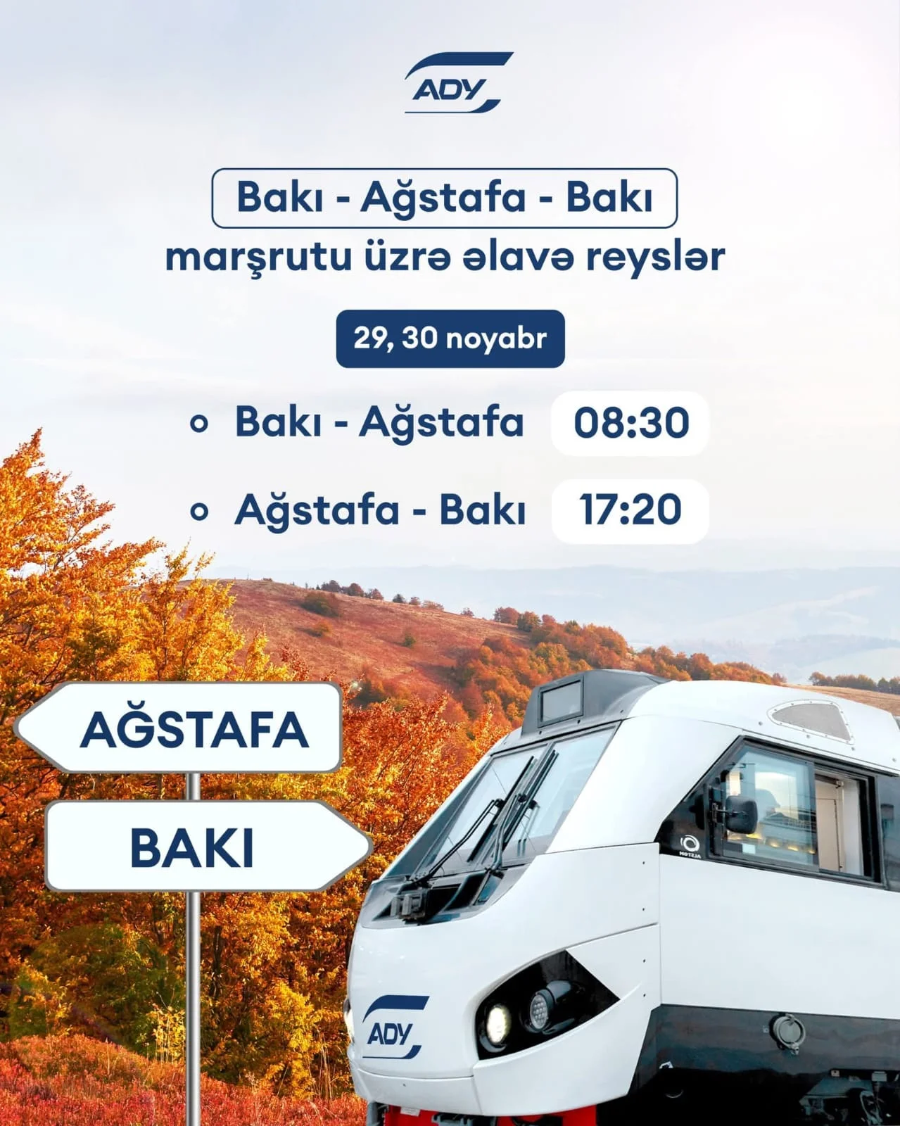 Bakı–Ağstafa və Bakı–Qazax istiqamətlərinə əlavə qatar reysləri təyin edilib