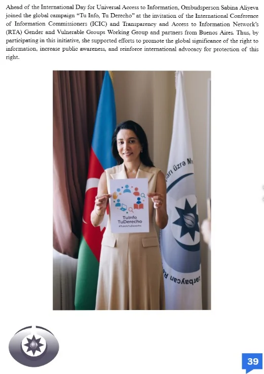 Azərbaycan Ombudsmanın informasiya əldə etmək hüququnun təmini sahəsində fəaliyyətini əks etdirən məlumatlar ICIC-in xüsusi buraxılış bülletenində yer alıb