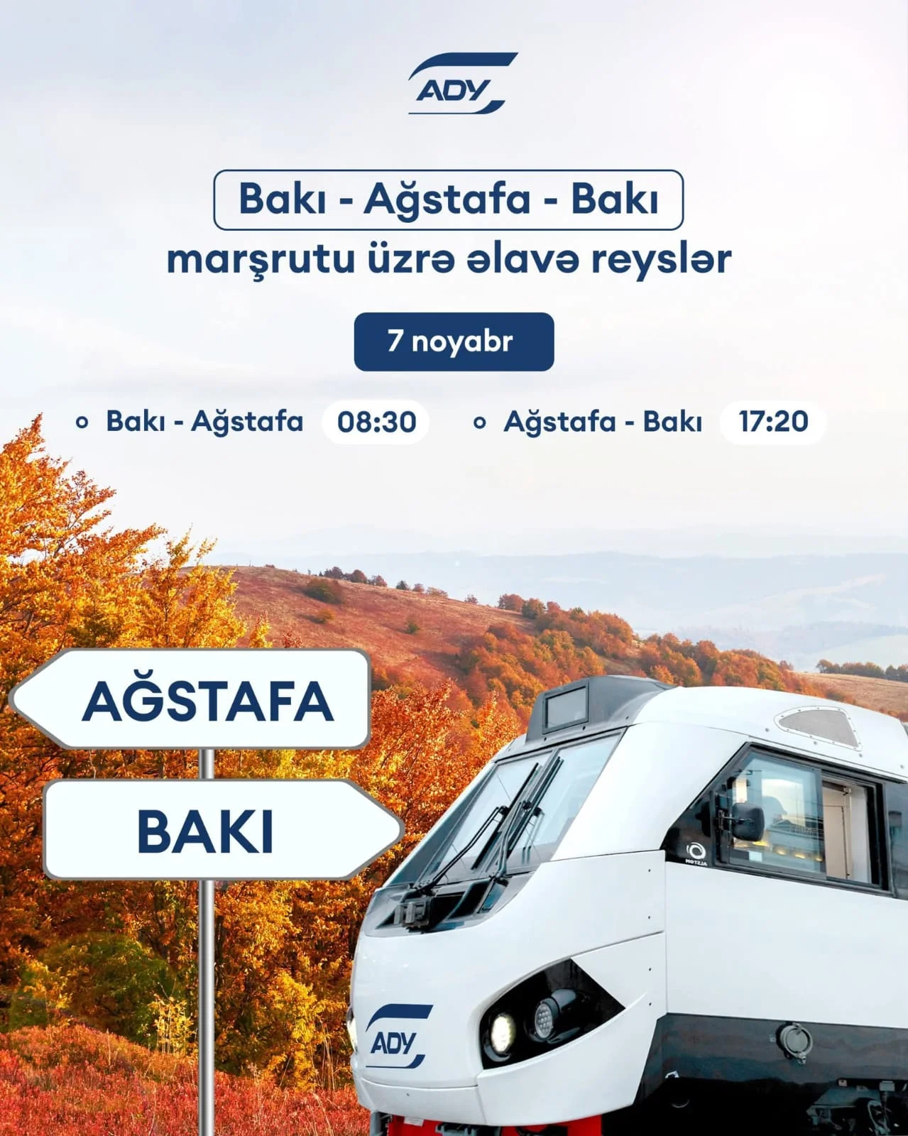 ADY Bakı–Ağstafa istiqamətində əlavə qatar reysləri təyin edir