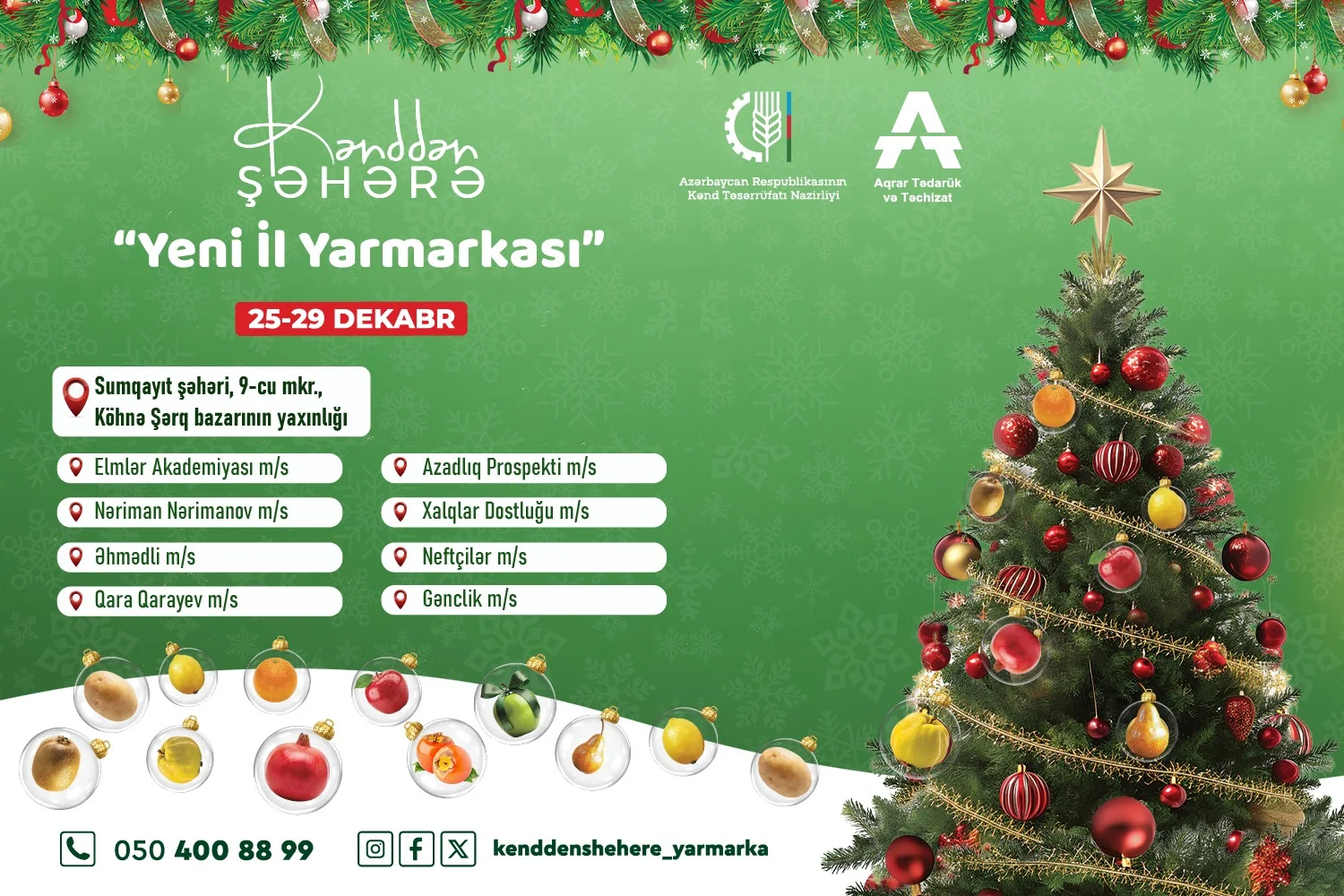 Sabahdan Bakı və Sumqayıtın müxtəlif ərazilərində “Kənddən Şəhərə” Yeni il yarmarkaları fəaliyyətə başlayır