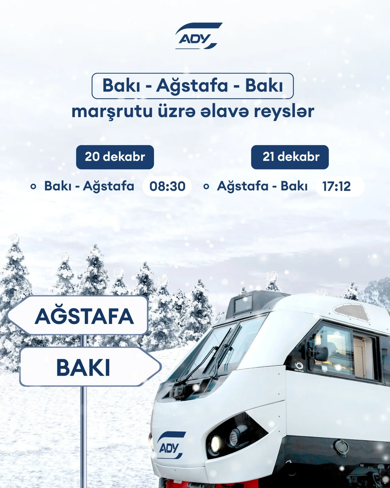 ADY Bakı-Ağstafa-Bakı Marşrutu üzrə Əlavə Qatar Reysləri Təyin Edir