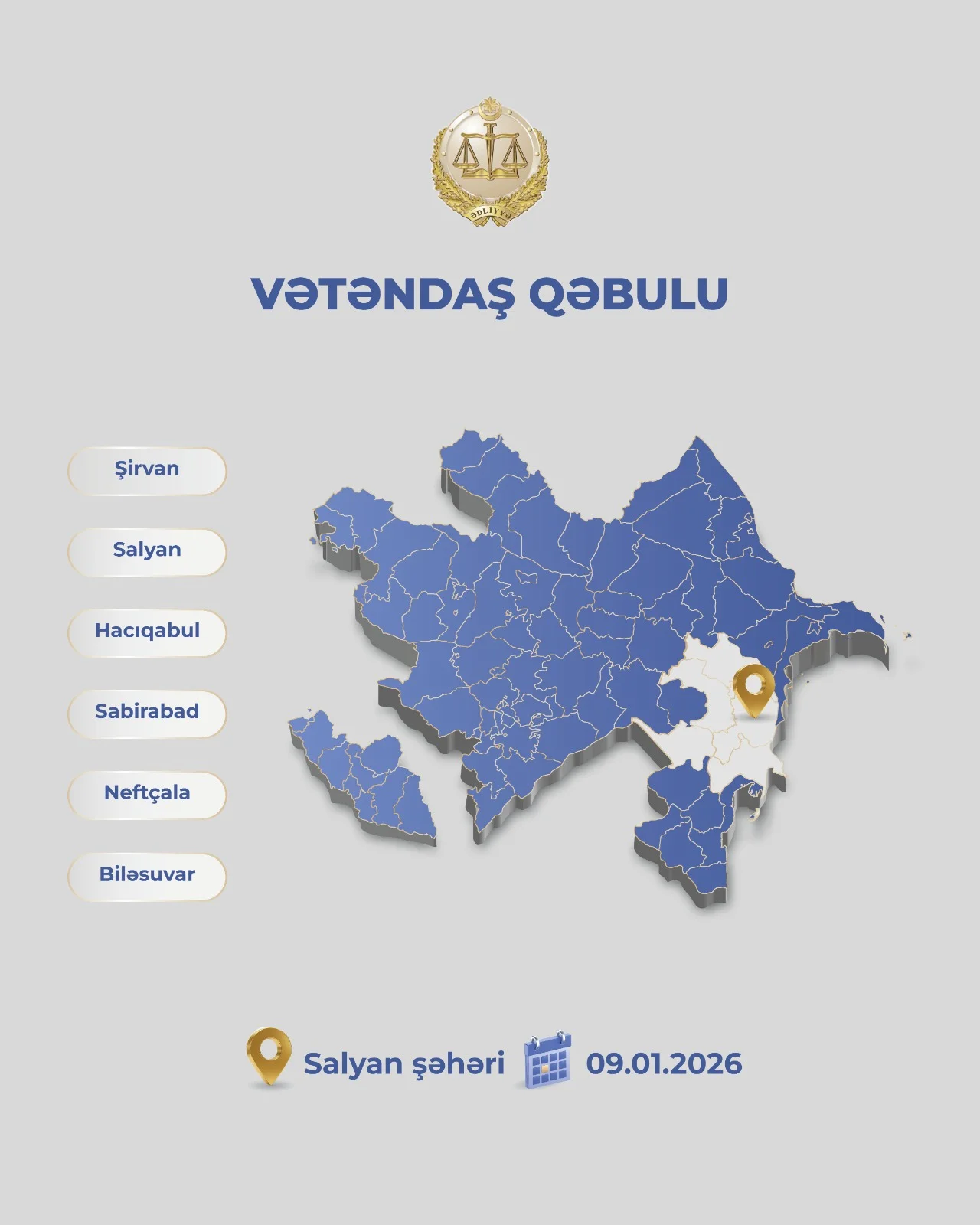 Ədliyyə naziri Salyan şəhərində vətəndaşları qəbul edəcək