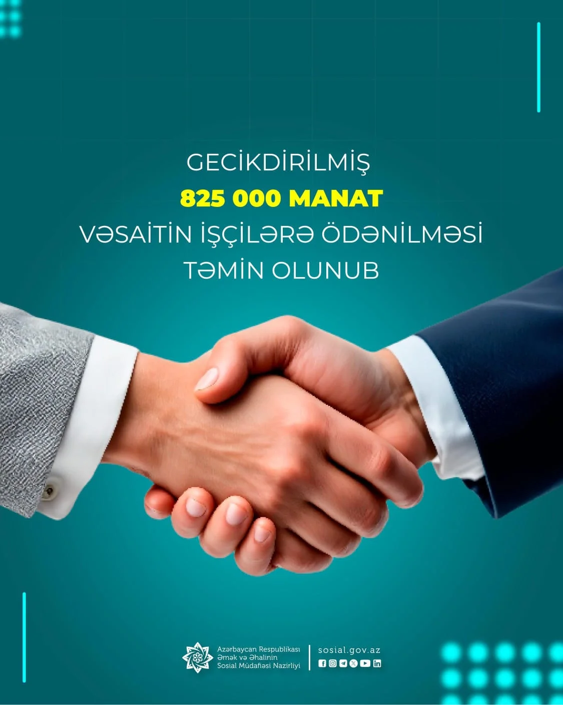 Gecikdirilmiş 825 min manat vəsaitin işçilərə ödənilməsi təmin olunub