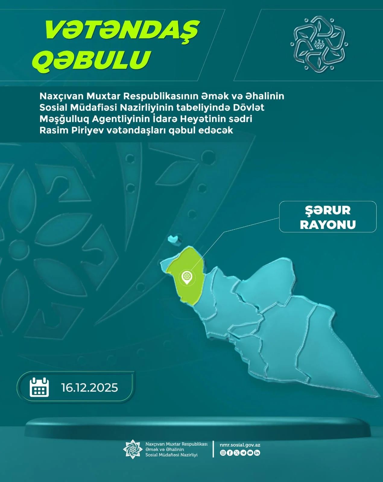 Rasim Piriyev Şərur rayonunda vətəndaşları qəbul edəcək