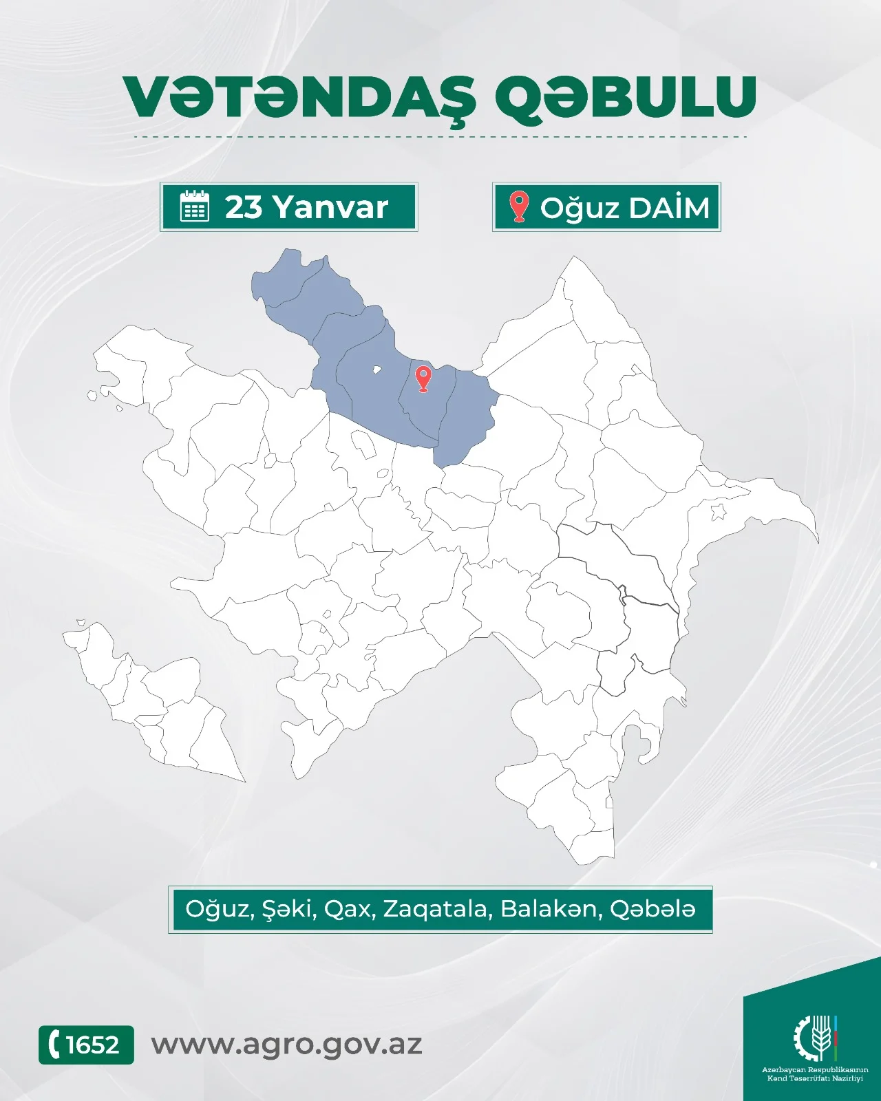 Kənd təsərrüfatı naziri Məcnun Məmmədov Oğuzda vətəndaşları qəbul edəcək