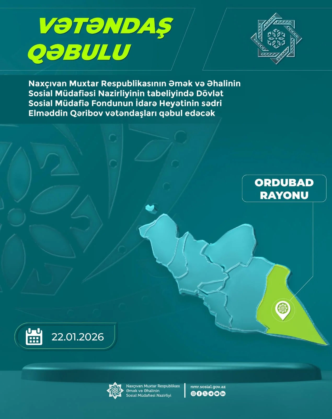 Elməddin Qəribov Ordubad rayonunda vətəndaşları qəbul edəcək (DSMF)