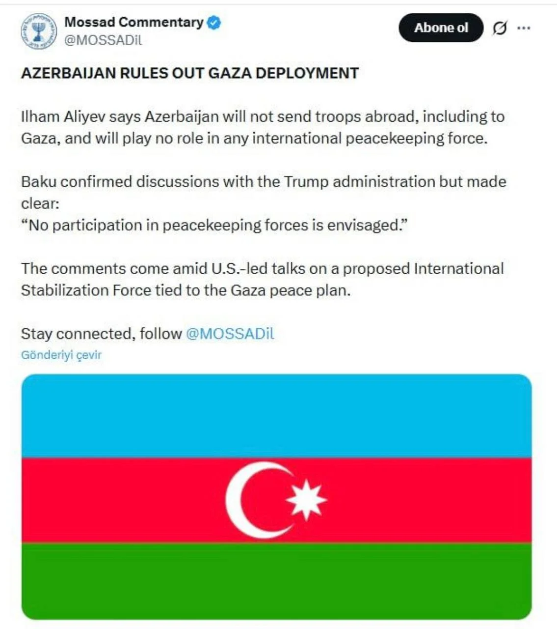 Azərbaycan sülhməramlı missiyalarda iştirak etməyəcək