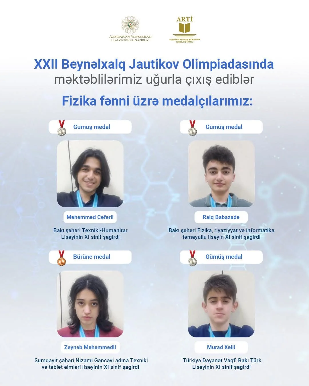 Məktəblilərimiz XXII Beynəlxalq Jautikov Olimpiadasında uğurla çıxış ediblər