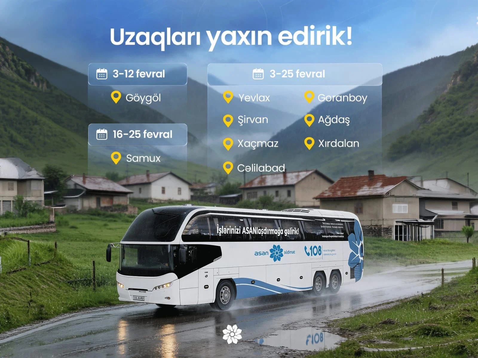 Fevralda Səyyar ASAN Xidmətin ünvanları və iş saatları