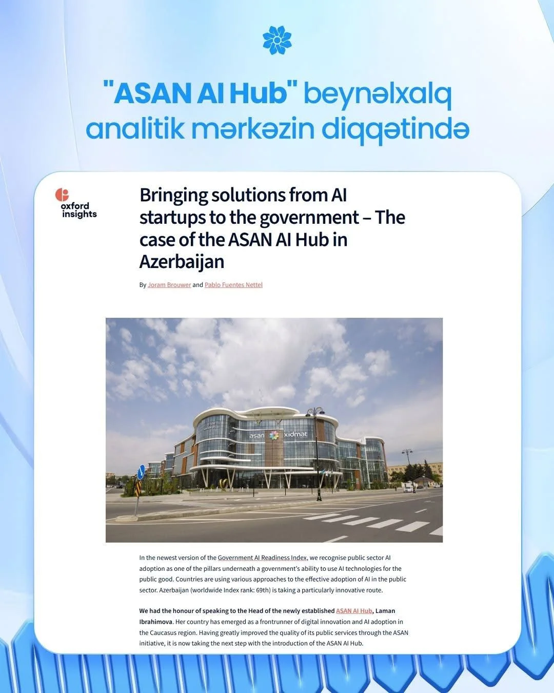 "ASAN AI Hub" beynəlxalq analitik mərkəzin diqqətində