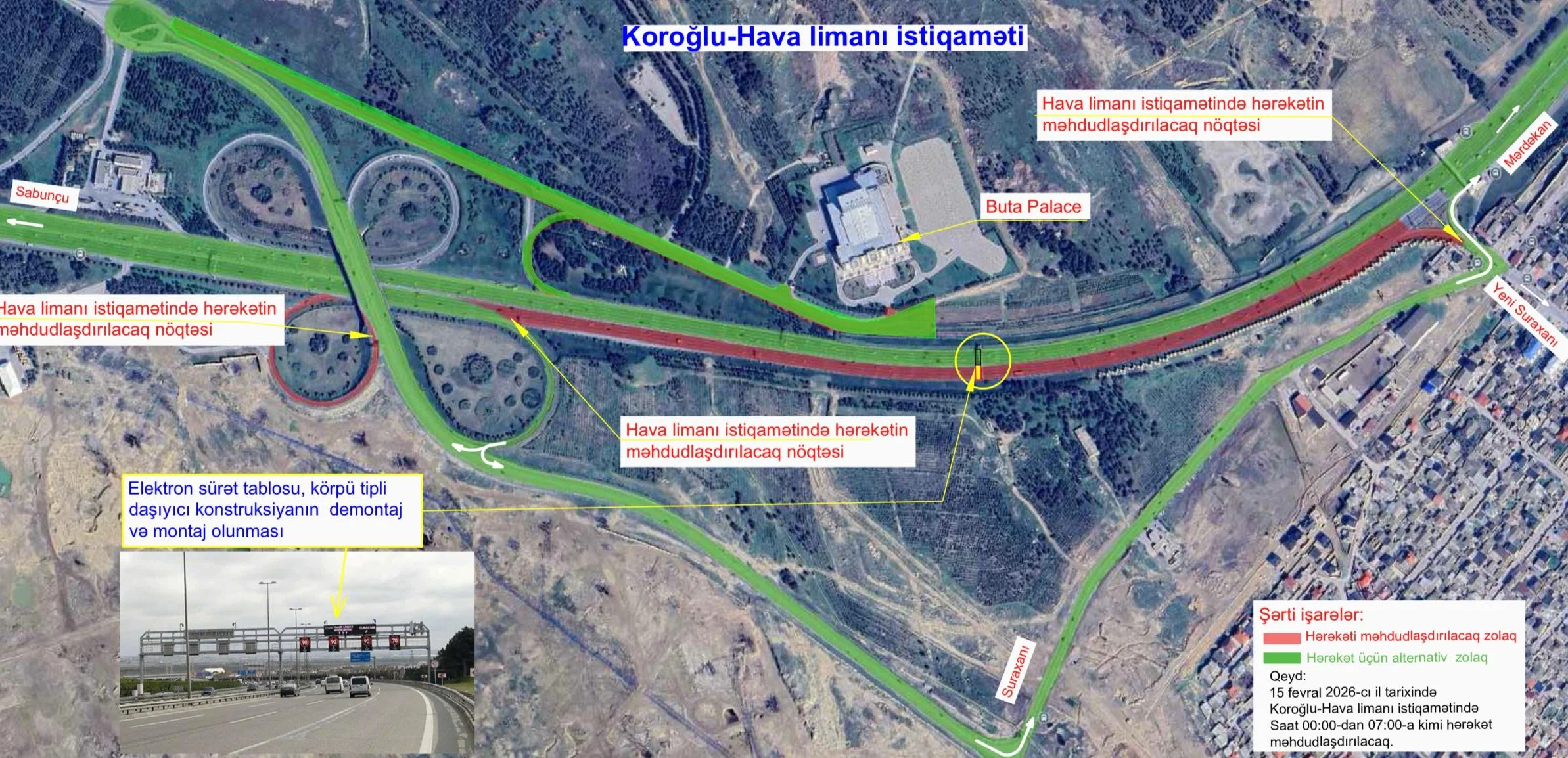 Hava limanı şosesində iki günlük hərəkət məhdudiyyəti – alternativ yollar açıqlandı