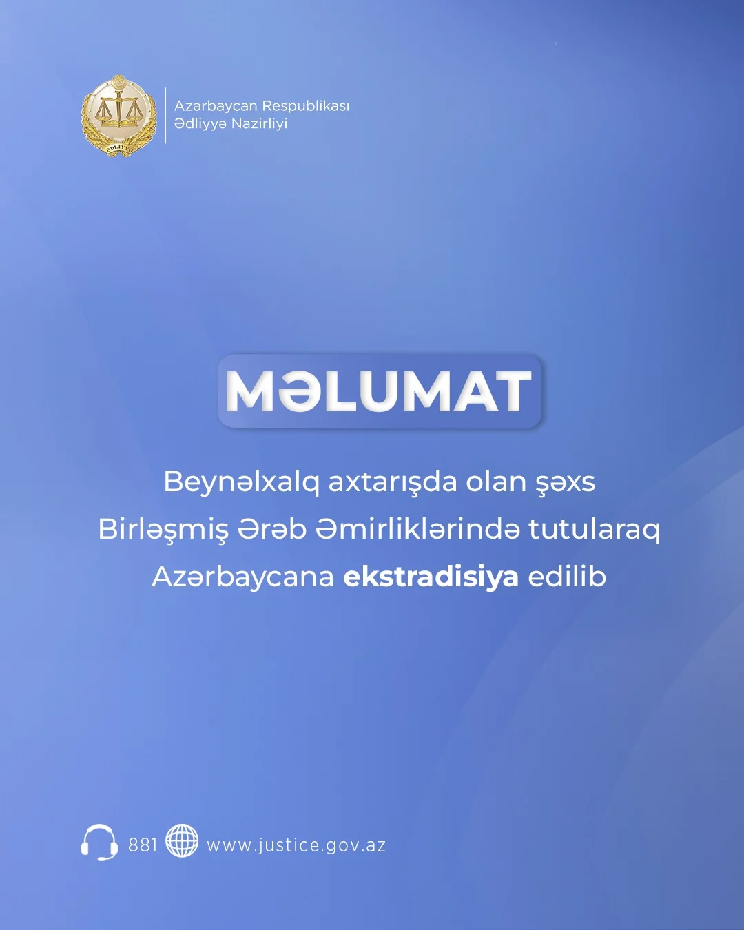 Beynəlxalq axtarışda olan şəxs Birləşmiş Ərəb Əmirliklərində tutularaq Azərbaycana ekstradisiya edilib