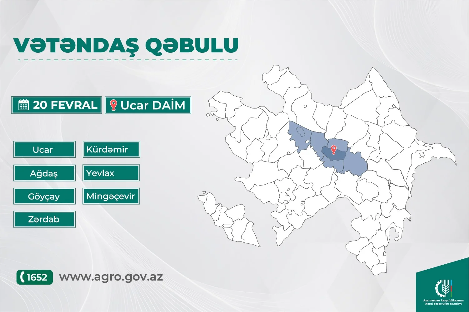 Kənd təsərrüfatı naziri Məcnun Məmmədov Ucarda vətəndaşları qəbul edəcək