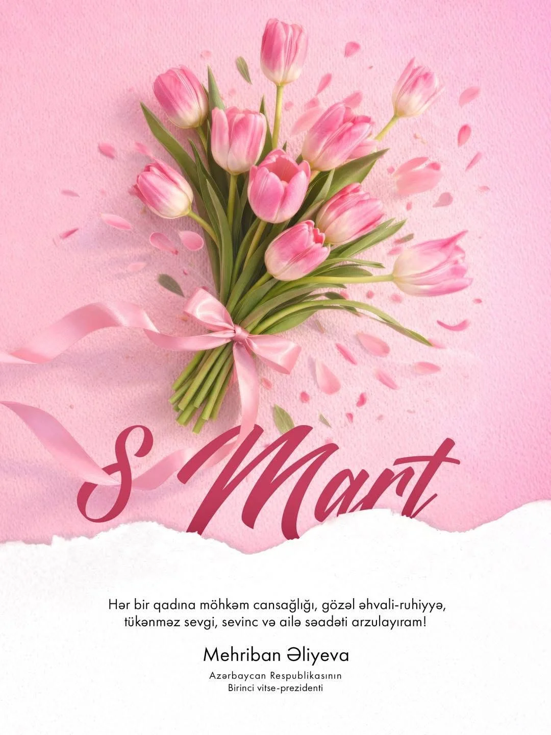 Azərbaycan Respublikasının Birinci vitse-prezidenti Mehriban Əliyeva 8 Mart - Beynəlxalq Qadınlar Günü münasibətilə sosial media hesablarında paylaşım edib