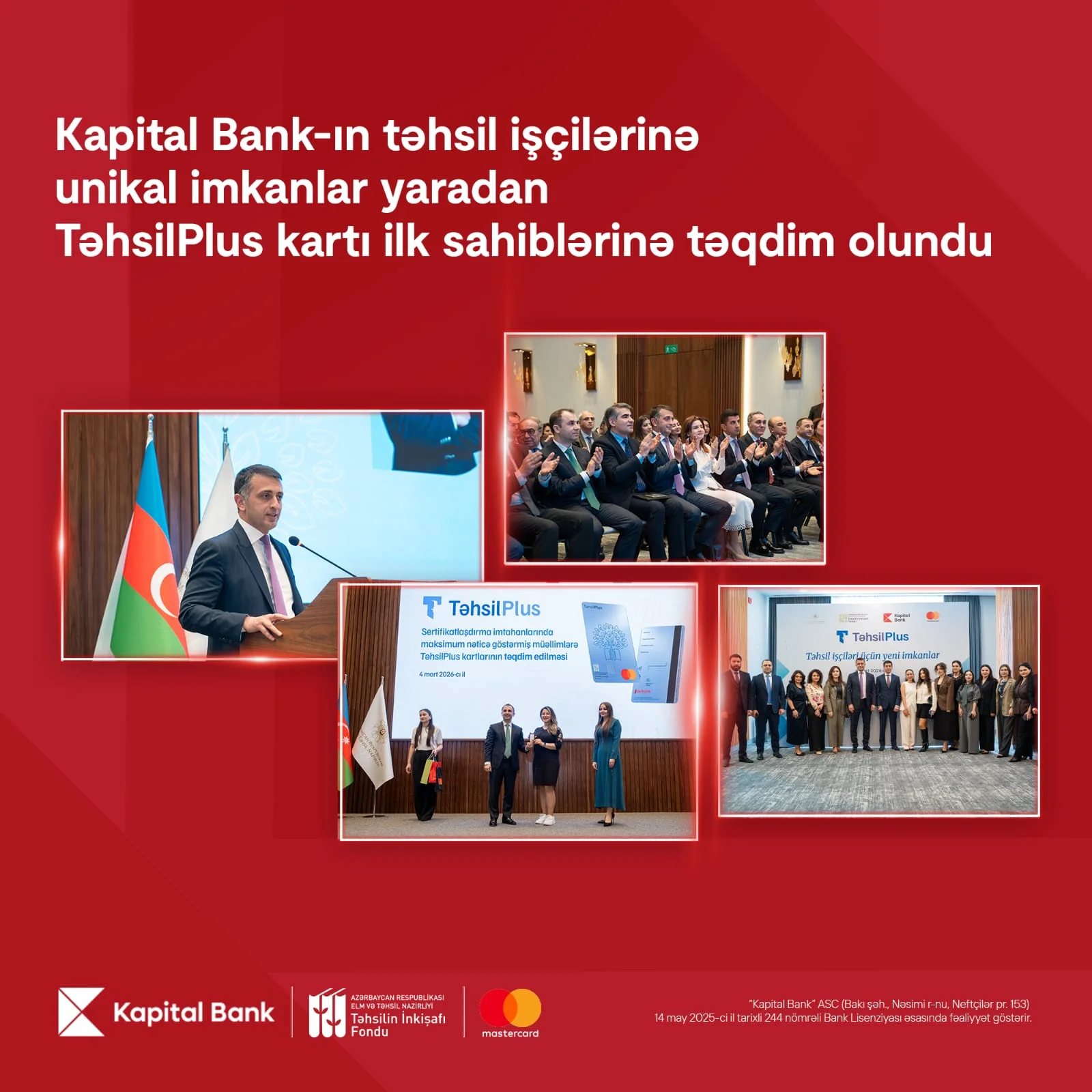 Kapital Bank-ın təhsil işçilərinə unikal imkanlar yaradan TəhsilPlus kartı ilk sahiblərinə təqdim olundu