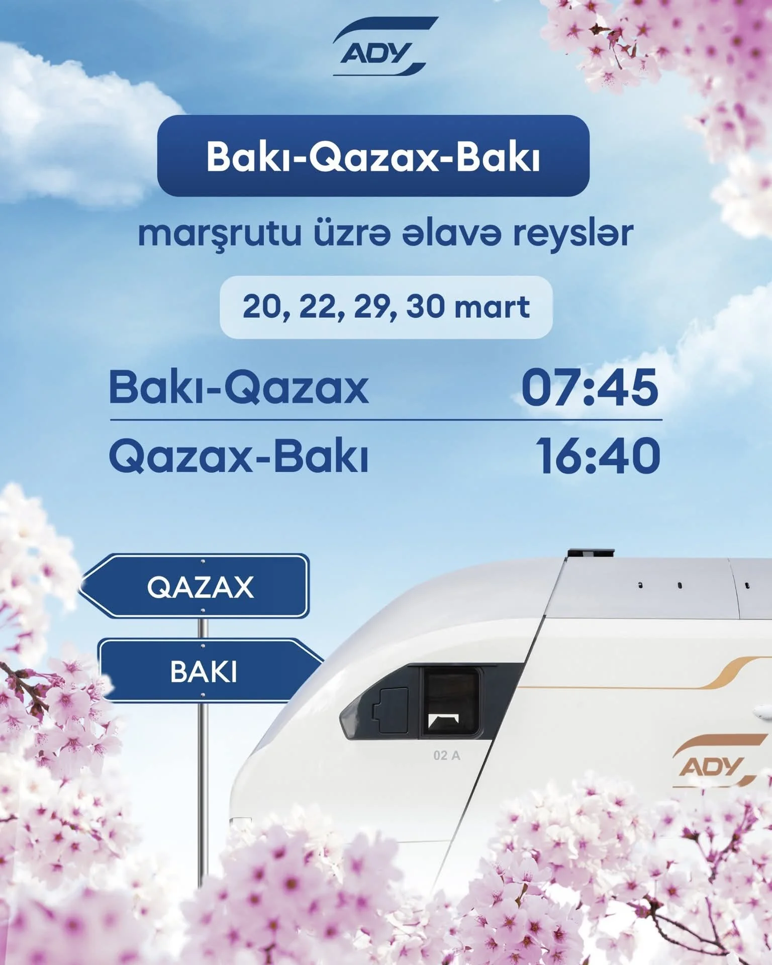 Bayram günlərində Bakı-Qazax-Bakı marşrutu üzrə əlavə qatar reysləri təyin edilib