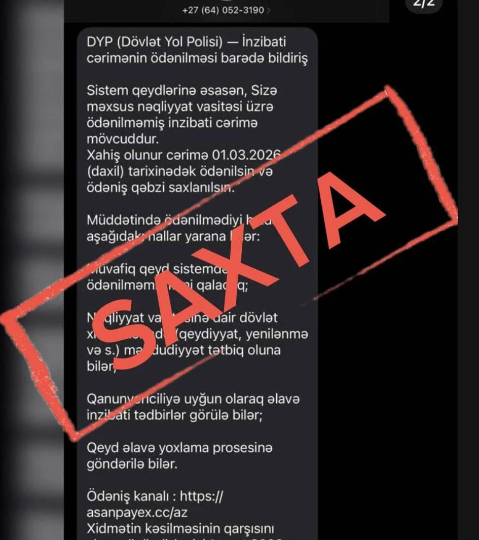 Baş Dövlət Yol Polisi İdarəsi vətəndaşlara xəbərdarlıq etdi: Saxta cərimə bildirişlərinə aldanmayın!