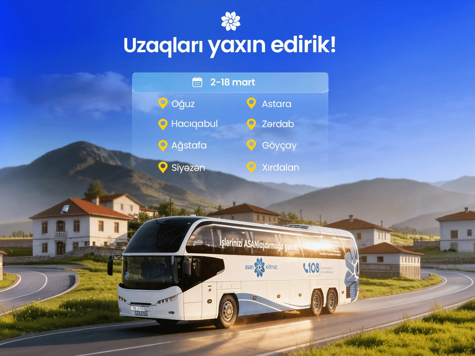 Martda Səyyar ASAN xidmətin fəaliyyət göstərəcəyi ünvanlar