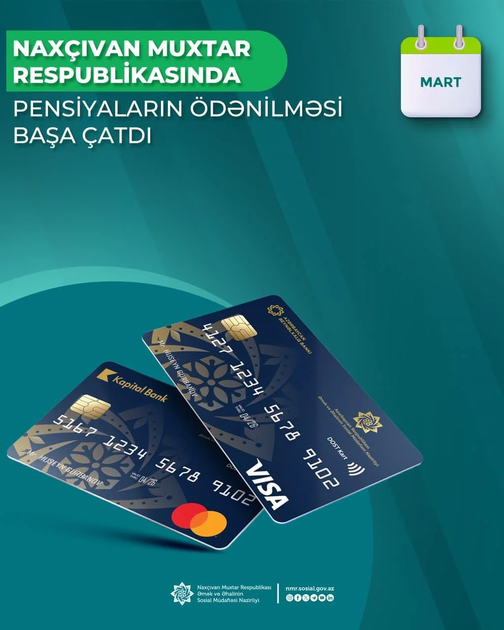 Naxçıvan Muxtar Respublikası üzrə mart ayının pensiya ödənişləri başa çatdırılıb