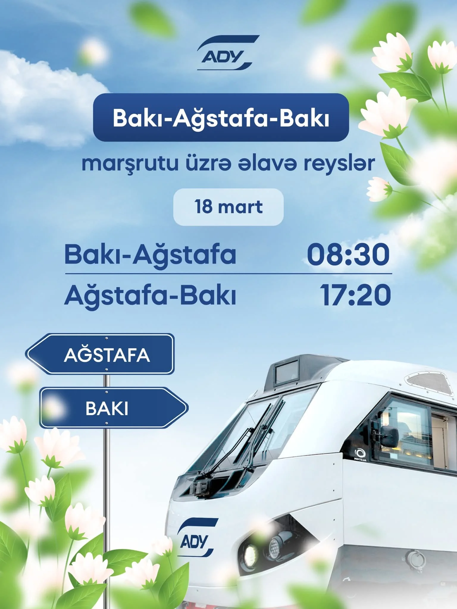 ADY Bakı–Ağstafa–Bakı marşrutu üzrə əlavə qatar reysi təyin edib