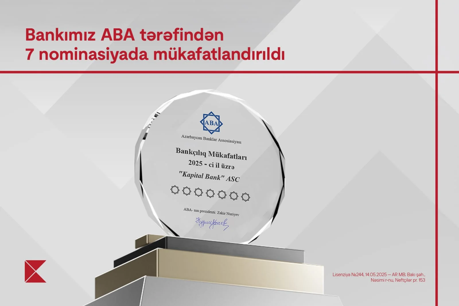 Kapital Bank 7 nominasiya üzrə mükafatlandırıldı